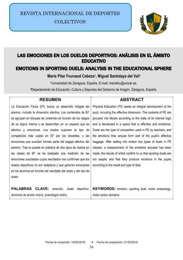 Las emociones en los duelos deportivos: análisis en el ámbito educativo. Emotions in sporting duels: analysis in the educational sphere