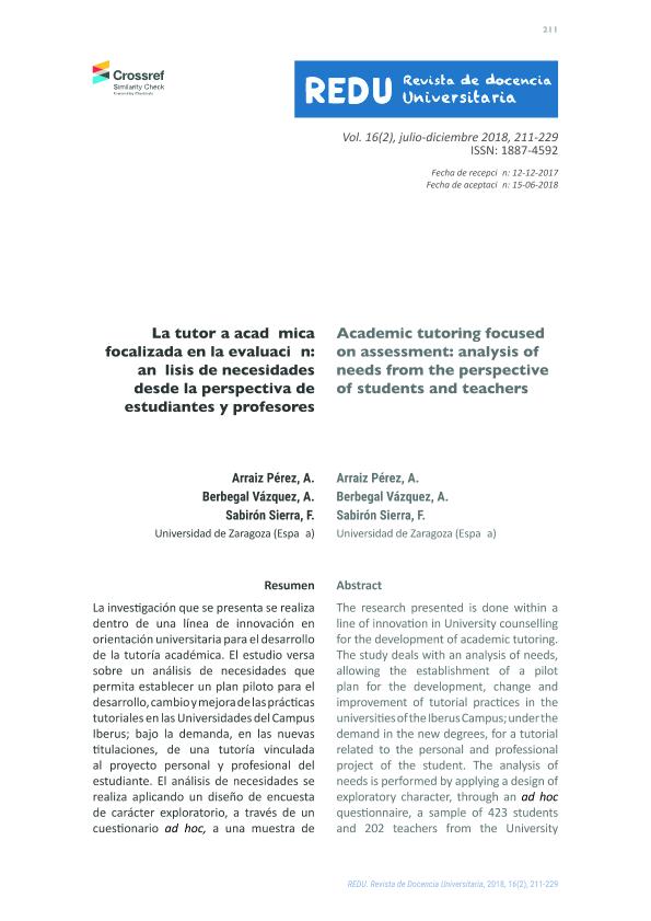 La tutoría académica focalizada en la evaluación: análisis de necesidades desde la perspectiva de estudiantes y profesores