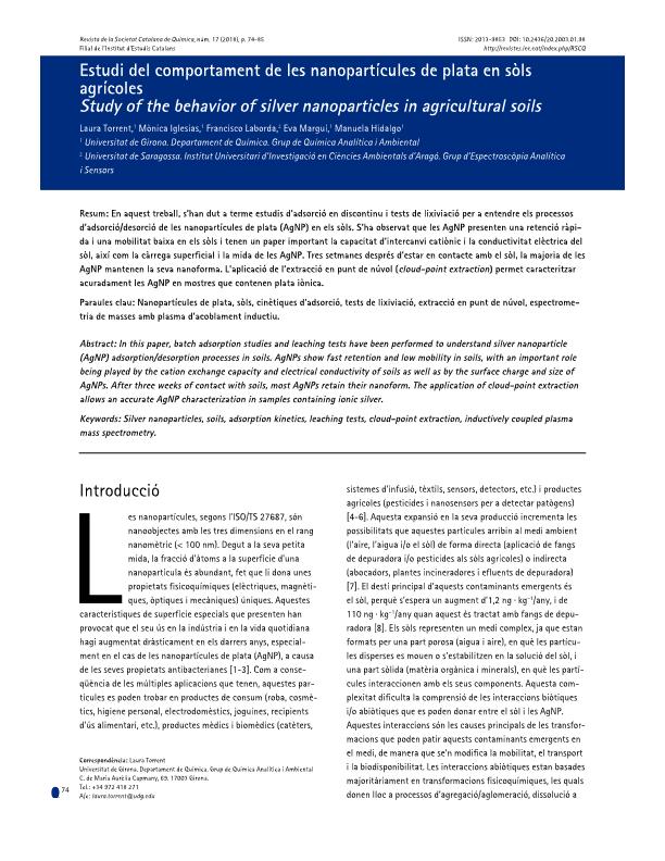 Estudi del comportament de les nanopartícules de plata en sòls agrícoles