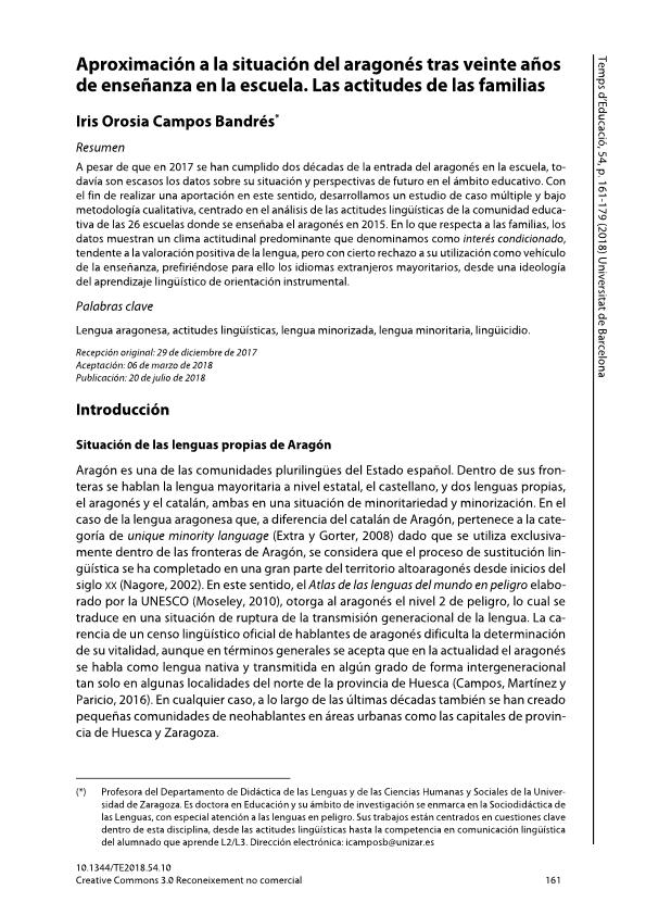 Aproximación a la situación del aragonés tras veinte años de enseñanza en la escuela. Las actitudes de las familias