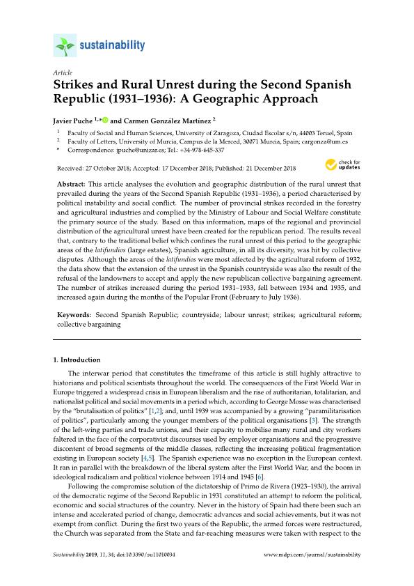 Strikes and rural unrest during the second Spanish Republic (1931-1936): A geographic approach