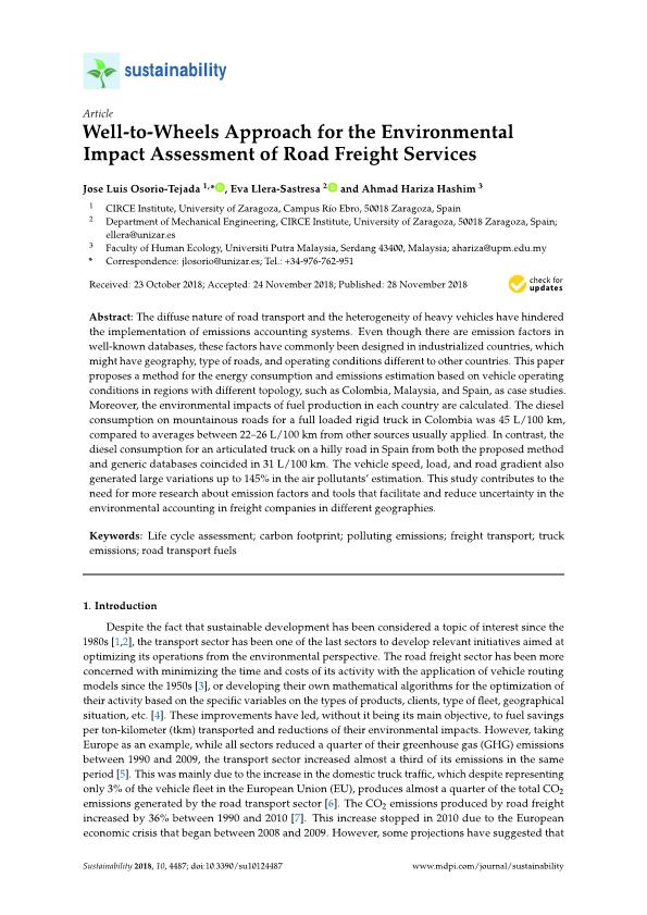 Well-to-wheels approach for the environmental impact assessment of road freight services