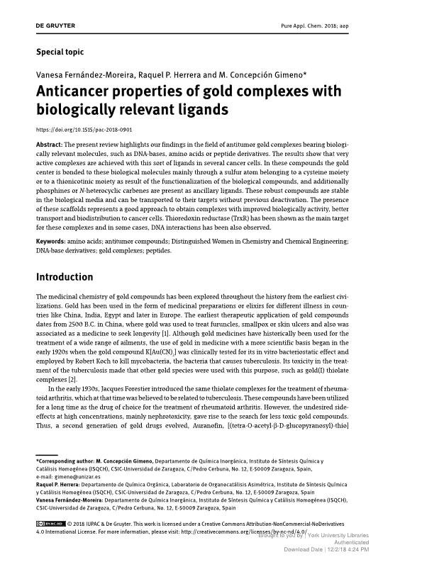 Anticancer properties of gold complexes with biologically relevant ligands