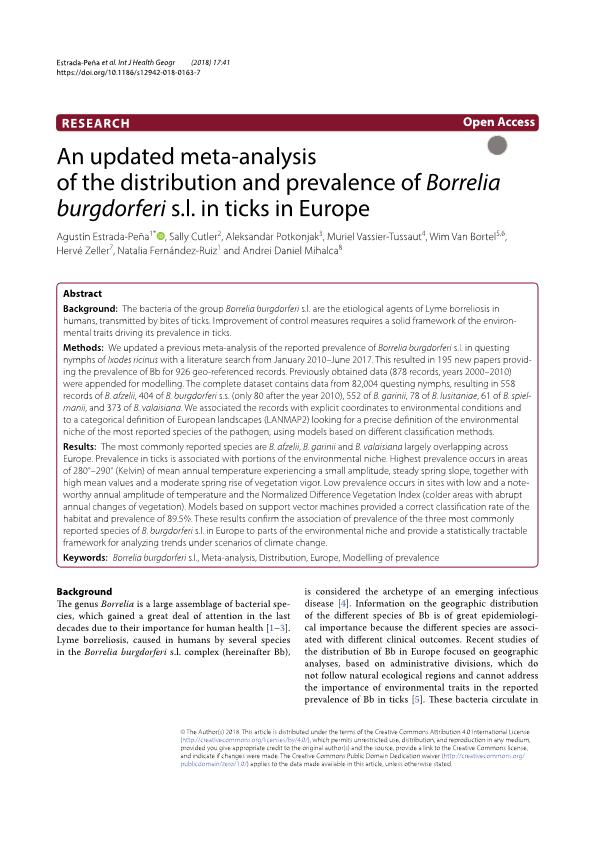 An updated meta-analysis of the distribution and prevalence of Borrelia burgdorferi s.l. in ticks in Europe
