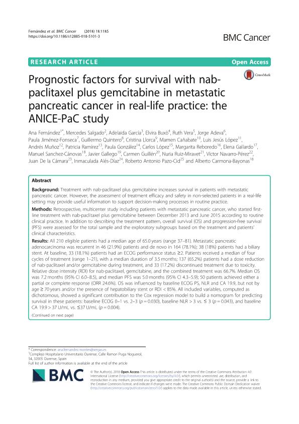 Prognostic factors for survival with nab-paclitaxel plus gemcitabine in metastatic pancreatic cancer in real-life practice: The ANICE-PaC study