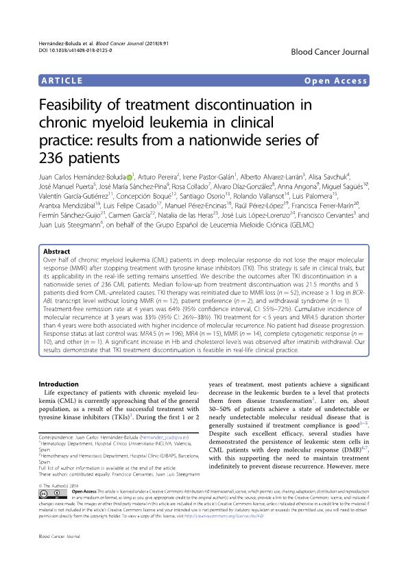 Feasibility of treatment discontinuation in chronic myeloid leukemia in clinical practice: results from a nationwide series of 236 patients