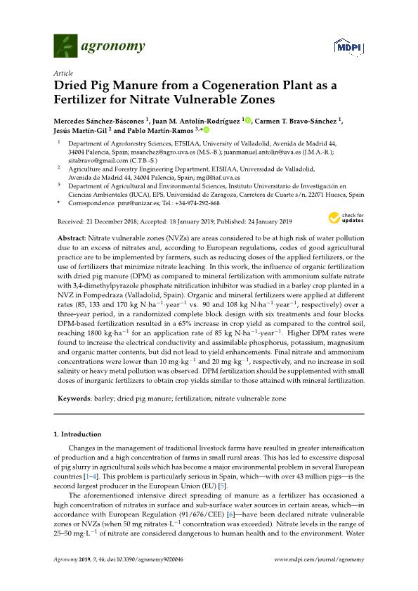 Dried pig manure from a cogeneration plant as a fertilizer for nitrate vulnerable zones