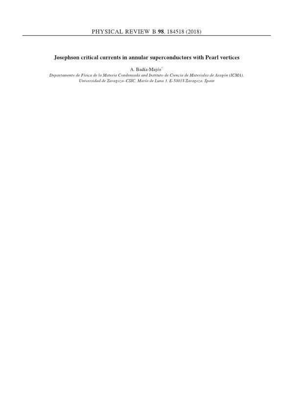 Josephson critical currents in annular superconductors with Pearl vortices