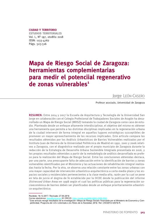 Mapa de Riesgo Social de Zaragoza: Herramientas complementarias para medir el potencial regenerativo de zonas vulnerables