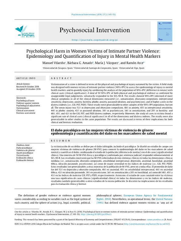 Psychological harm in women victims of intimate partner violence: Epidemiology and quantification of injury in mental health markers