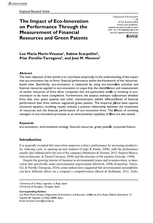 The Impact of Eco-Innovation on Performance Through the Measurement of Financial Resources and Green Patents