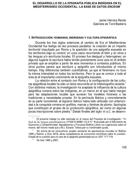 El desarrollo de la epigrafía pública indígena en el mediterráneo occidental: la base de datos Enceom