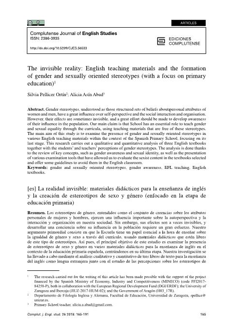 The invisible reality: English teaching materials and the formation of gender and sexually oriented stereotypes (with a focus on primary education)