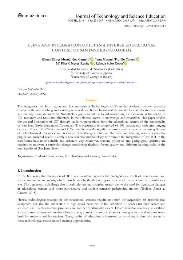 Using and integration of ICT in a diverse educational context of Santander (Colombia)