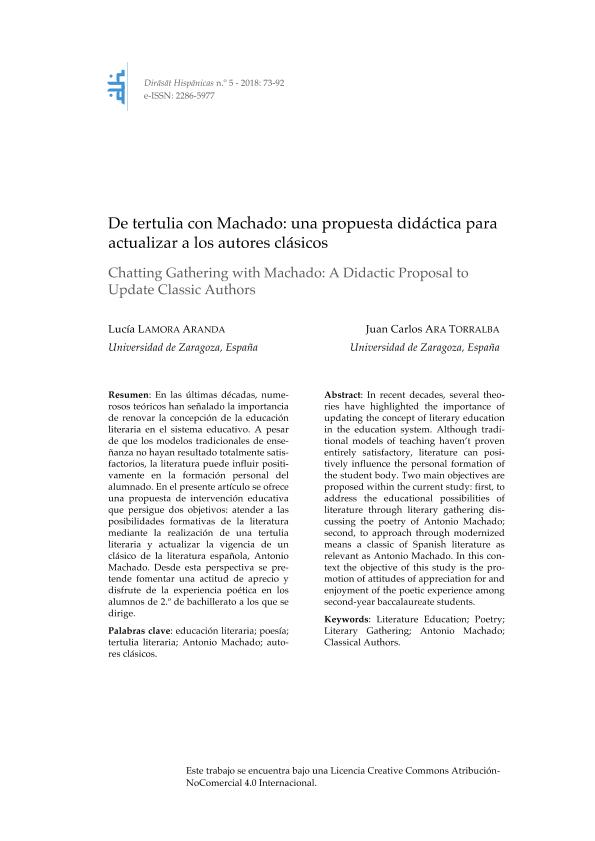De tertulia con Machado: una propuesta didáctica para actualizar a los autores clásicos