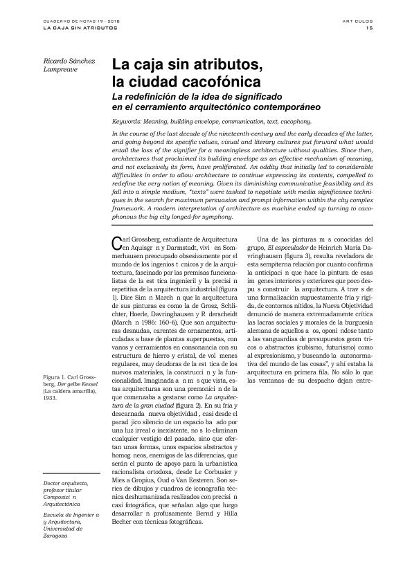 La caja sin atributos, la ciudad cacofónica. La redefinición de la idea de significado en el cerramiento arquitectónico contemporáneo