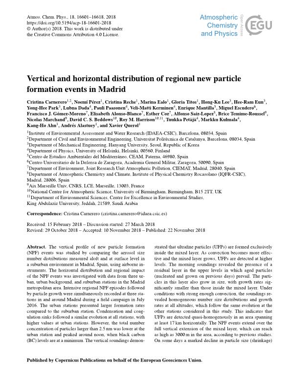 Vertical and horizontal distribution of regional new particle formation events in Madrid