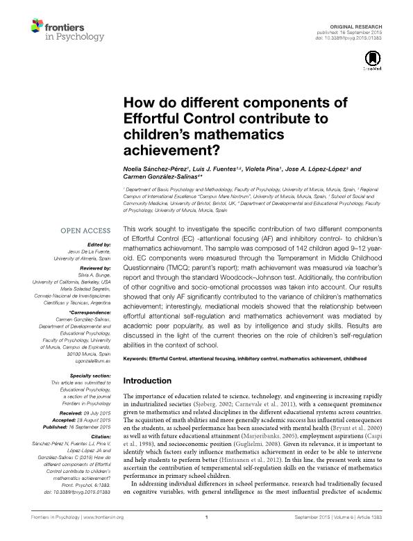 How do different mechanisms of Effortful Control contribute to children’s mathematics achievement?
