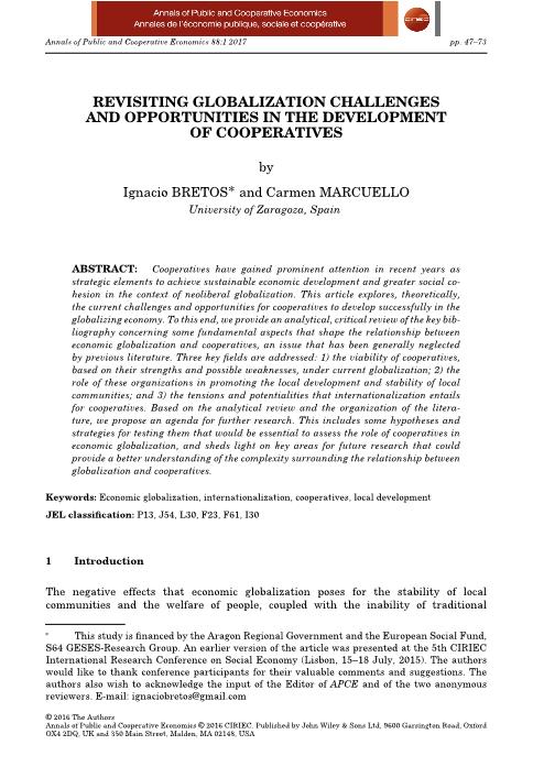 Revisiting globalization challenges and opportunities in the development of cooperatives