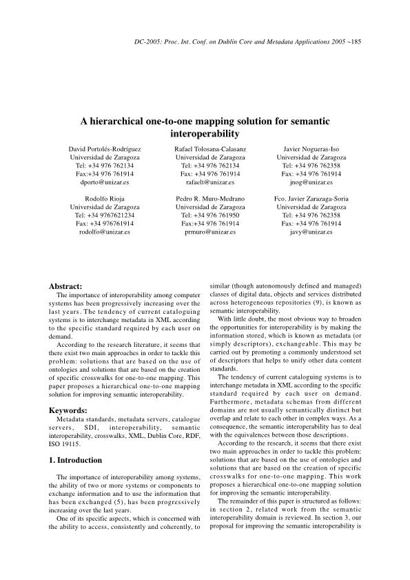 A hierarchical one-to-one mapping solution for semantic interoperability