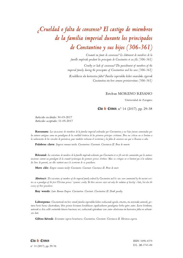 ¿Crueldad o falta de consenso? El castigo de los miembros de la familia imperial durante los principados de Constantino y sus hijos (306-361)