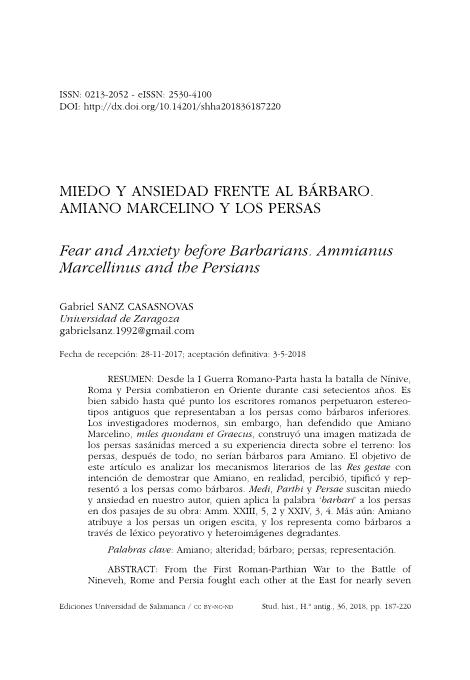 Miedo y ansiedad frente al bárbaro. Amiano marcelino y los persas
