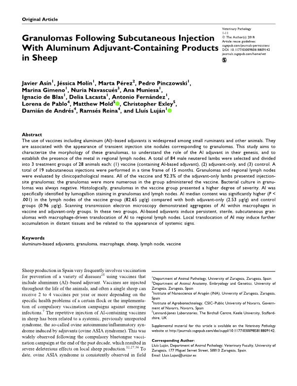 Granulomas Following Subcutaneous Injection With Aluminum Adjuvant-Containing Products in Sheep
