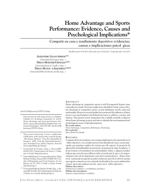 Home advantage and sports performance: evidence, causes and psychological implications