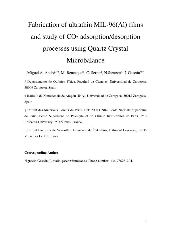 Fabrication of ultrathin MIL-96(Al) films and study of CO2 adsorption/desorption processes using quartz crystal microbalance