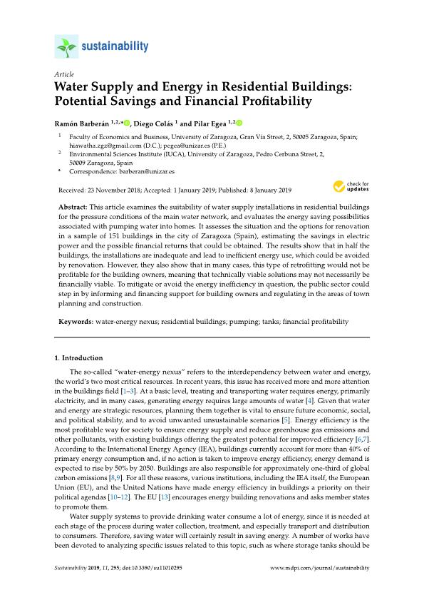 Water supply and energy in residential buildings: Potential savings and financial profitability