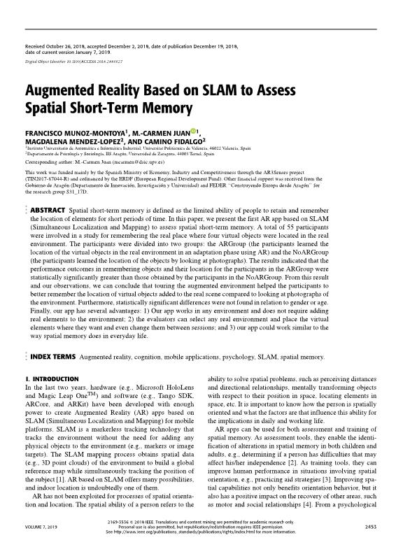 Augmented Reality Based on SLAM to Assess Spatial Short-Term Memory