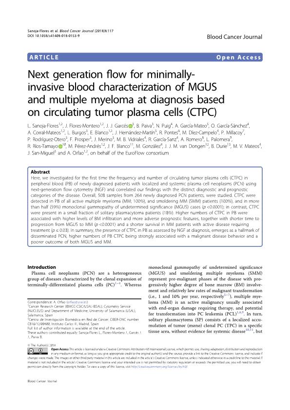 Next generation flow for minimally-invasive blood characterization of MGUS and multiple myeloma at diagnosis based on circulating tumor plasma cells (CTPC)