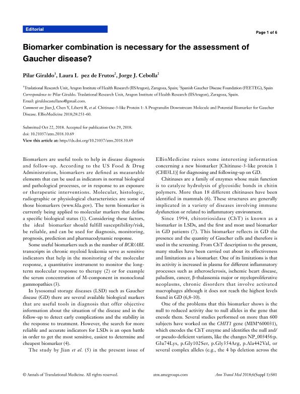 Biomarker combination is necessary for the assessment of Gaucher disease?