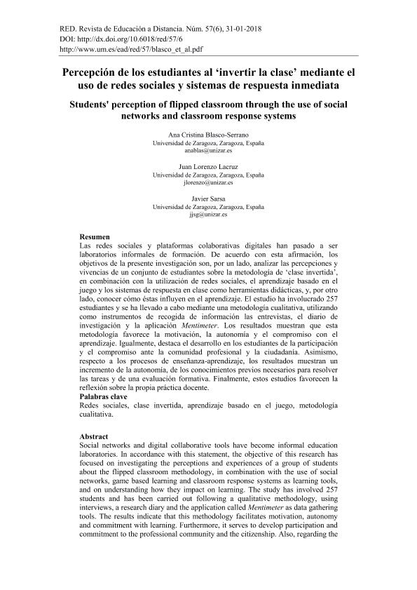 Percepción de los estudiantes al ‘invertir la clase’ mediante el uso de redes sociales y sistemas de respuesta inmediata