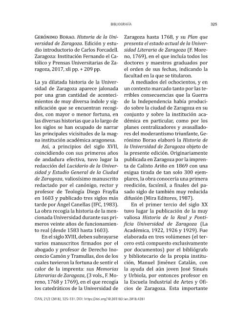 Gerónimo Borao. Historia de la Universidad de Zaragoza