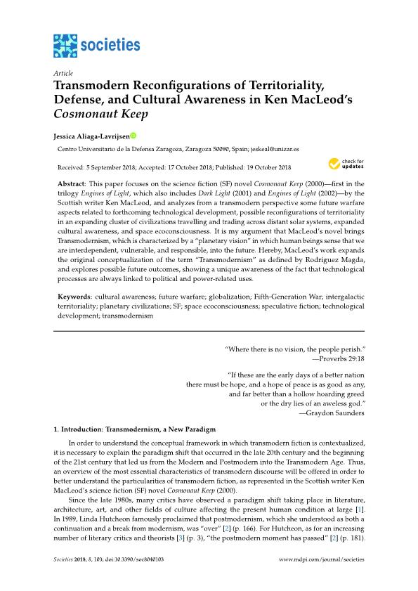 Transmodern Reconfigurations of Territoriality, Defense, and Cultural Awareness in Ken MacLeod's Cosmonaut Keep