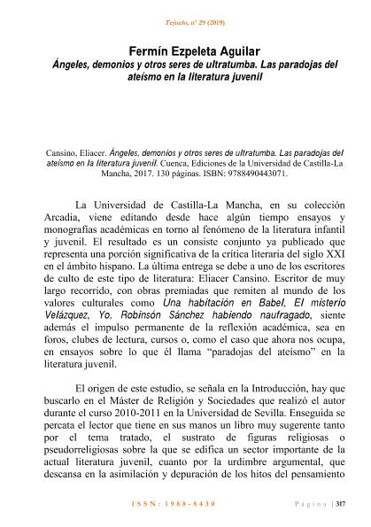 Ángeles, demonios y otros seres de ultratumba. Las paradojas del ateísmo en la literatura juvenil