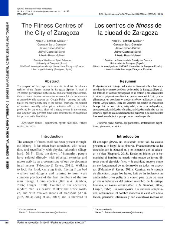 The Fitness Centres of the City of Zaragoza [Los centros de fitness de la ciudad de Zaragoza]