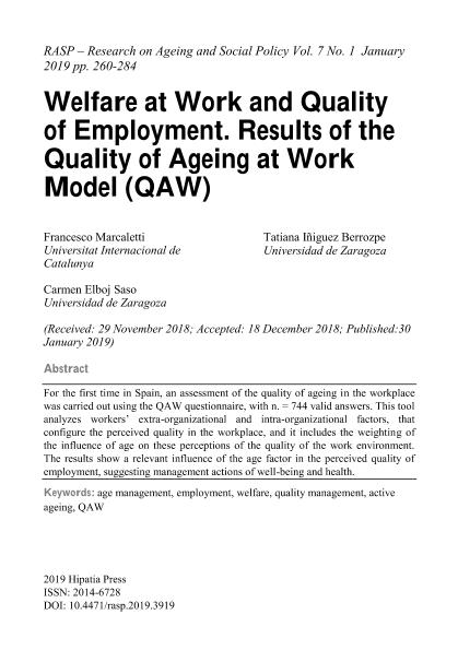Bienestar en el trabajo y calidad del empleo en relación con la edad. Aplicación y resultados del modelo Quality of Ageing at Work (QAW)