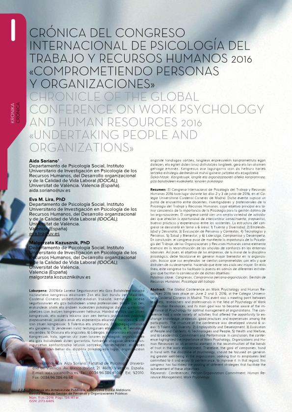 Crónica del Congreso Internacional de Psicología del Trabajo y Recursos Humanos 2016 
