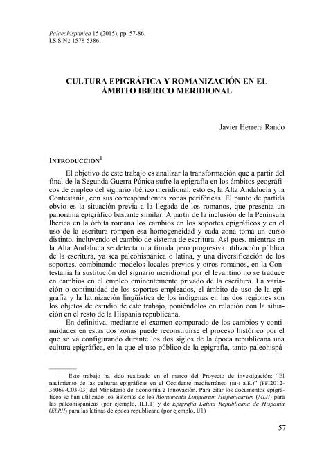 Cultura epigráfica y romanización en el ámbito ibérico meridional