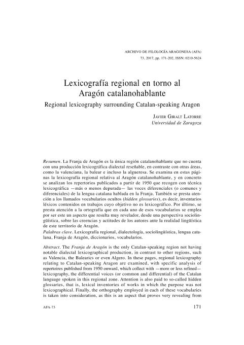 Lexicografía regional en torno al Aragón catalanohablante