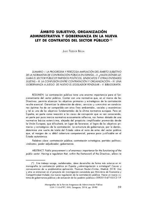 Ámbito subjetivo, organización administrativa y gobernanza en la nueva Ley de Contratos del Sector Público