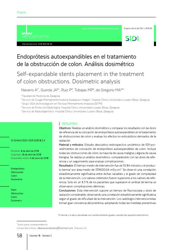 Endoprótesis autoexpandibles en el tratamiento de la obstrucción de colon. Análisis dosimétrico