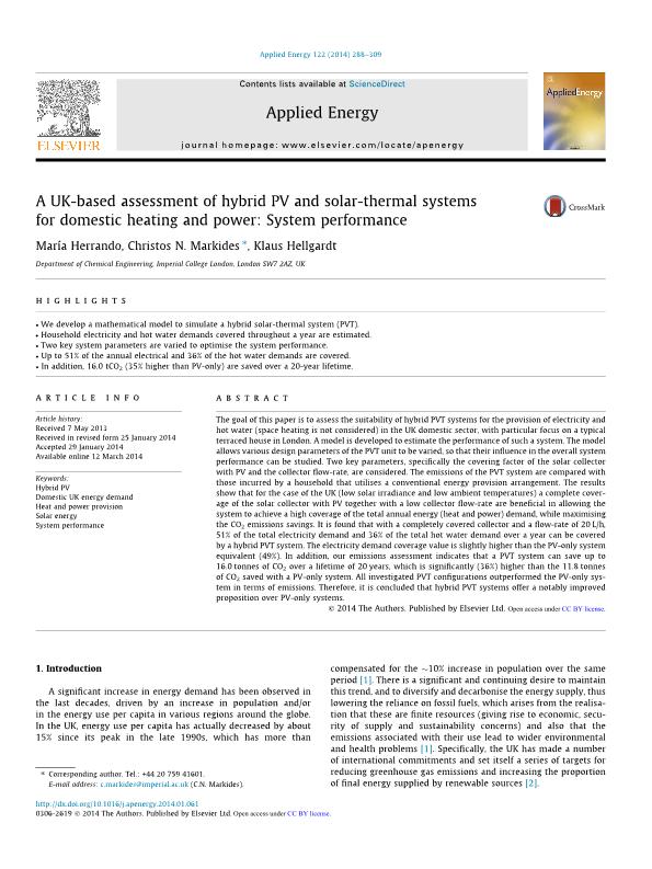 A UK-based assessment of hybrid PV and solar-thermal systems for domestic heating and power: System performance