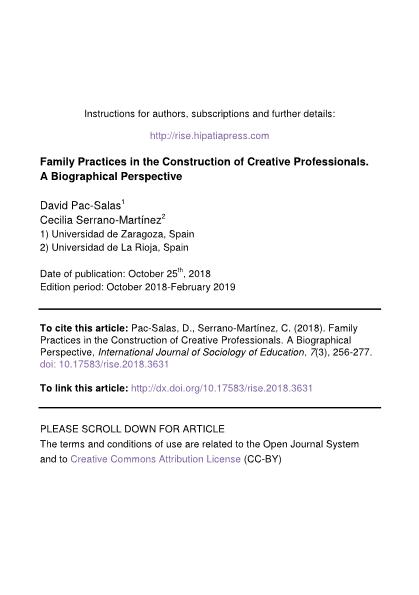 Family practices in the construction of creative professionals. A biographical perspective