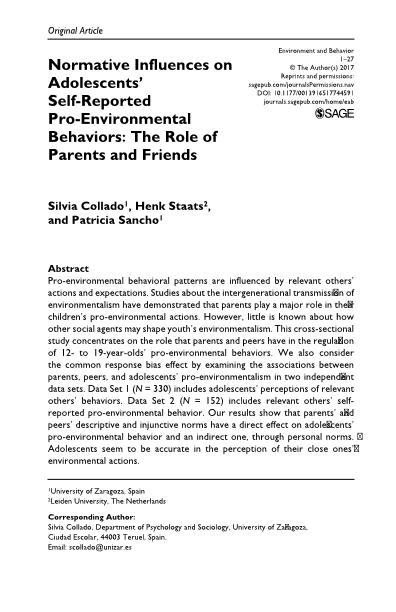 Normative Influences on Adolescents’ Self-Reported Pro-Environmental Behaviors: The Role of Parents and Friends