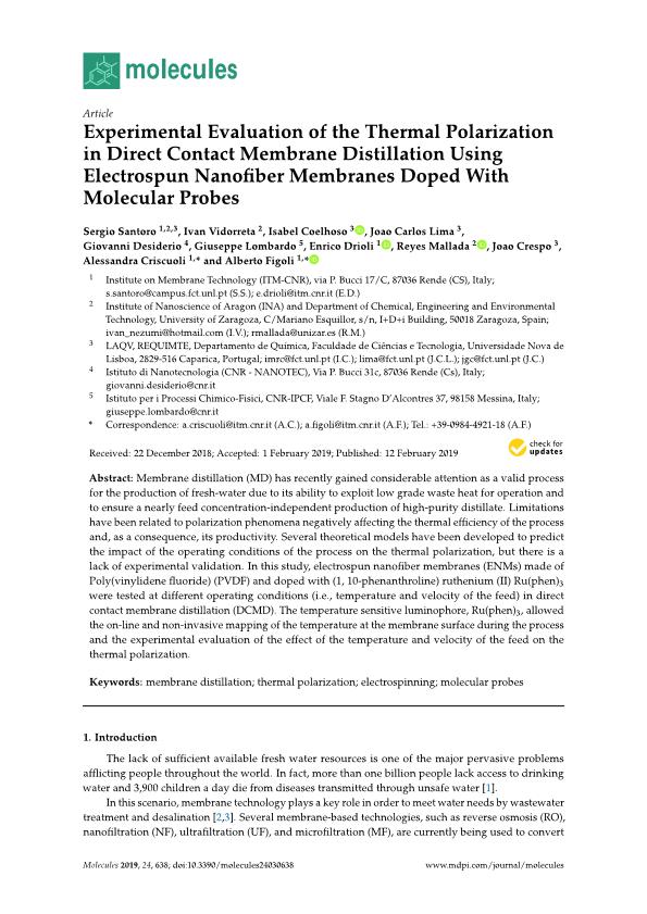 Experimental evaluation of the thermal polarization in direct contact membrane distillation using electrospun nanofiber membranes doped with molecular probes