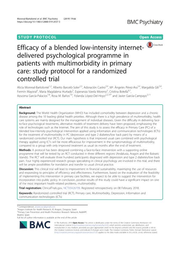 Efficacy of a blended low-intensity internet-delivered psychological programme in patients with multimorbidity in primary care: Study protocol for a randomized controlled trial
