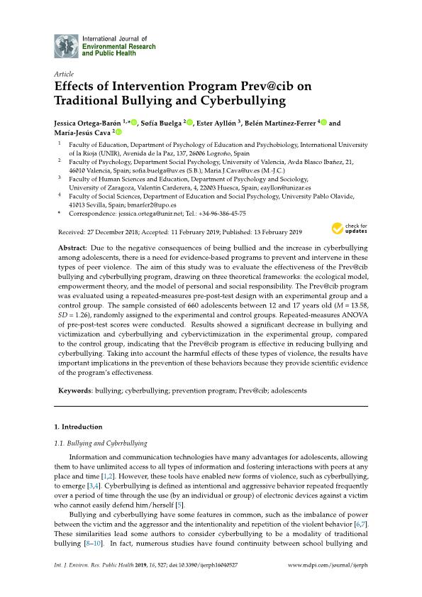 Effects of Intervention Program Prev@cib on Traditional Bullying and Cyberbullying